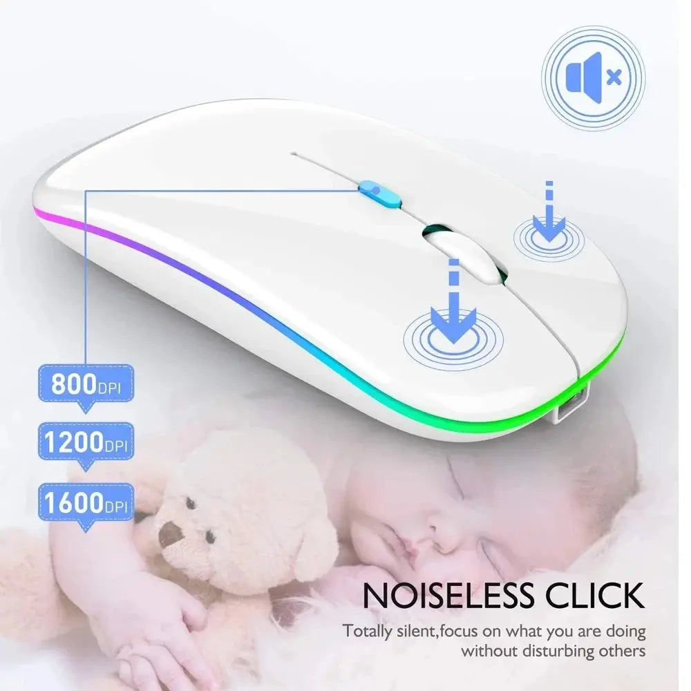 Wireless Mouse Rechargeable Silent LED Backlit Mice PC Laptop Computer Mous 2.4Ghz Receiver Bluetooth Dual Mode Optical Mice No BrandLK