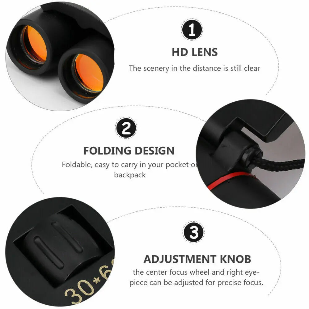 Binoculars 30x60 Zoom Outdoor Travel Compact Folding Telescope Hunting Puce Gaia