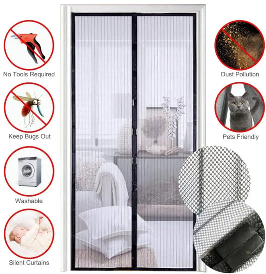 Magnetic Screen Door Mesh Curtain Durable Heavy Duty Mosquito Net Bug Puce Gaia