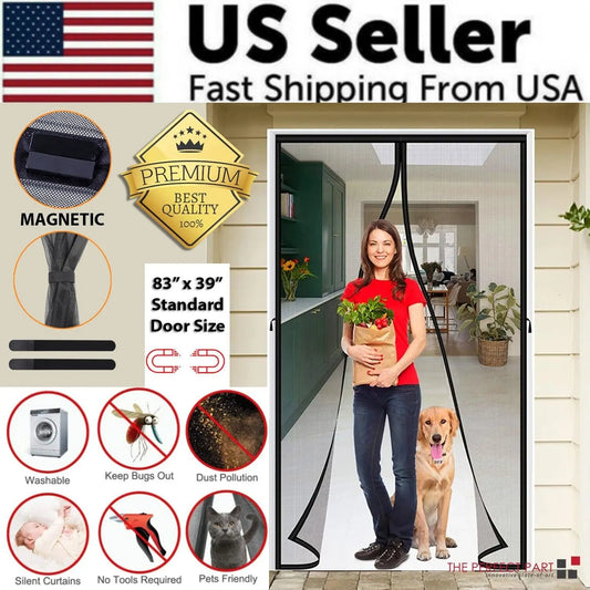Magnetic Screen Door Mesh Curtain Durable Heavy Duty Mosquito Net Bug Puce Gaia