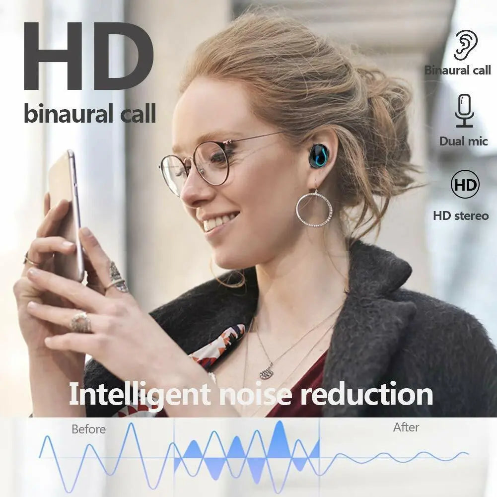 Bluetooth 5.1 Headset TWS Wireless Earphones Mini Earbuds Stereo Puce Gaia