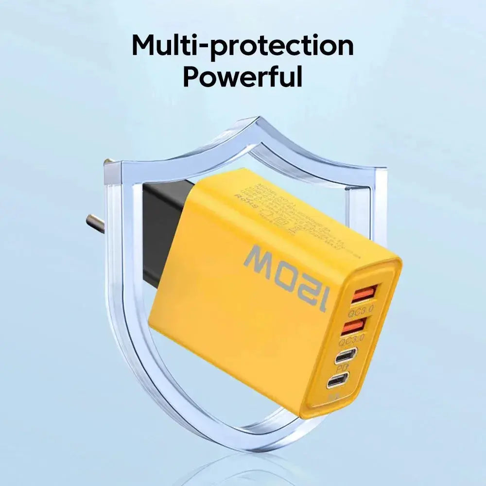 4 Port USB Charger Total 120W Type C Fast Charge Mobile Phone Adapter For iPhone Samsung Xiaomi Huawei Quick Charge Wall Charger No BrandLK
