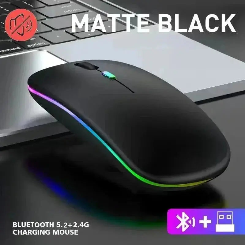 Wireless Mouse Rechargeable Silent LED Backlit Mice PC Laptop Computer Mous 2.4Ghz Receiver Bluetooth Dual Mode Optical Mice No BrandLK