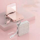 Compact Mirror Keychain with Diamond Accents and Portable Power Bank