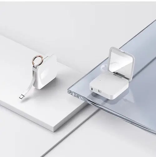 Compact Mirror Keychain with Diamond Accents and Portable Power Bank