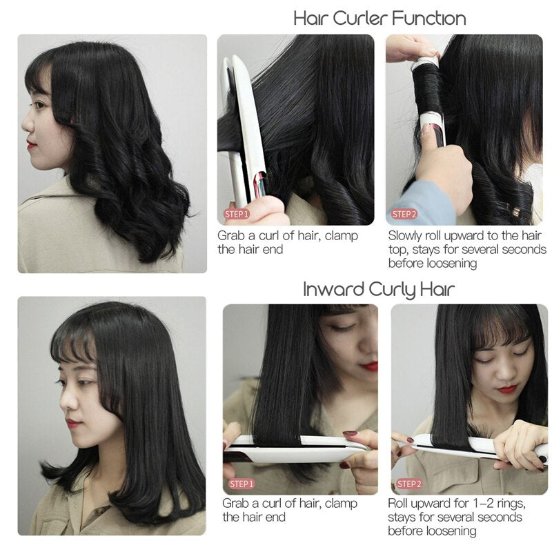 Ceramic Hair Straightener Electric Hair Curler Flat Iron LED Display