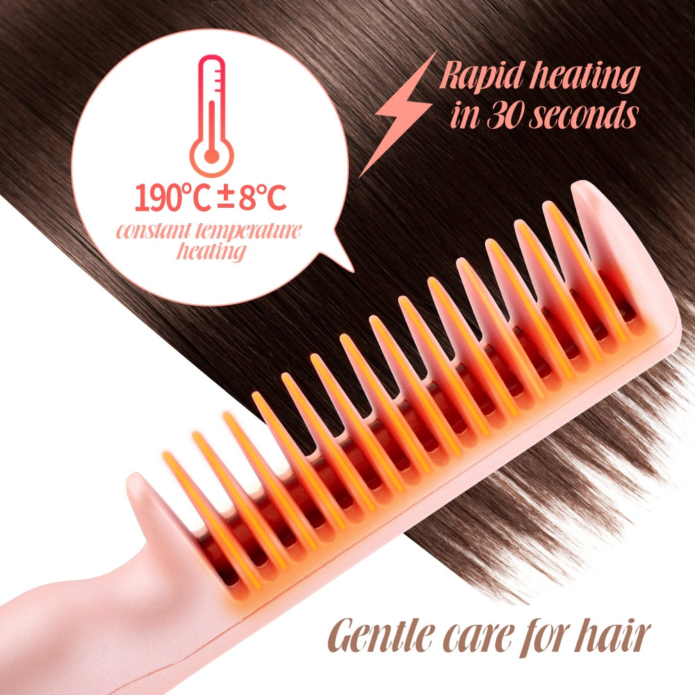 2-in-1 Hair Straightener Tourmaline Ceramic Hair Curler Brush Hair