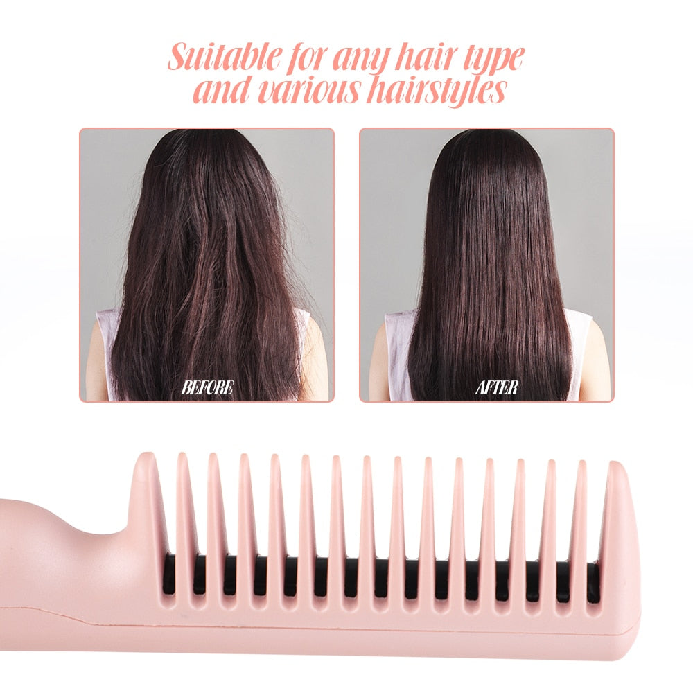 2-in-1 Hair Straightener Tourmaline Ceramic Hair Curler Brush Hair