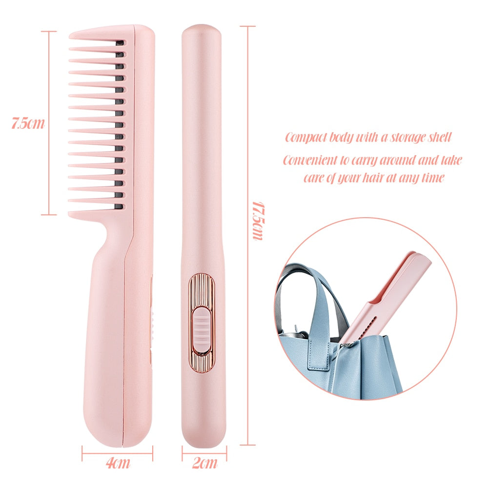 2-in-1 Hair Straightener Tourmaline Ceramic Hair Curler Brush Hair