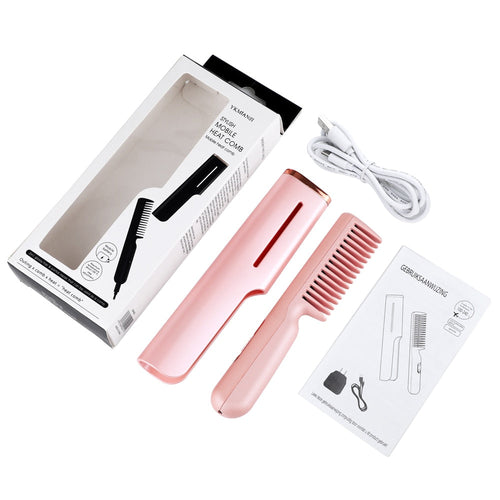2-in-1 Hair Straightener Tourmaline Ceramic Hair Curler Brush Hair