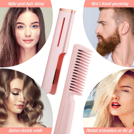 2-in-1 Hair Straightener Tourmaline Ceramic Hair Curler Brush Hair