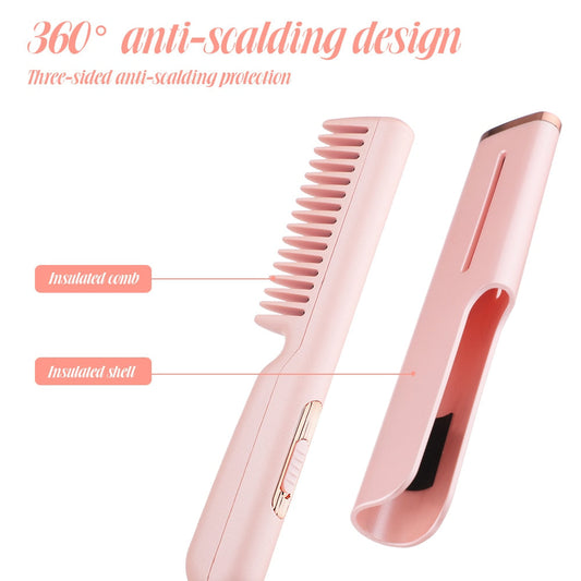 2-in-1 Hair Straightener Tourmaline Ceramic Hair Curler Brush Hair