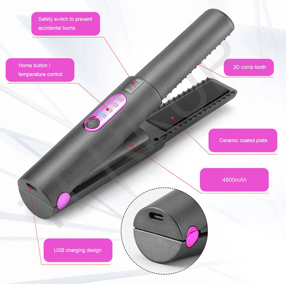 Flat Iron Mini 2 in 1 Wireless Hair Straightener with USB Charging ✅