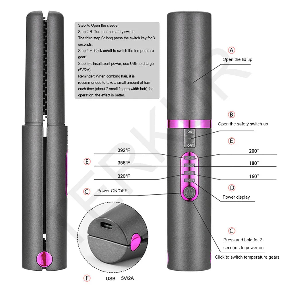 Flat Iron Mini 2 in 1 Wireless Hair Straightener with USB Charging ✅