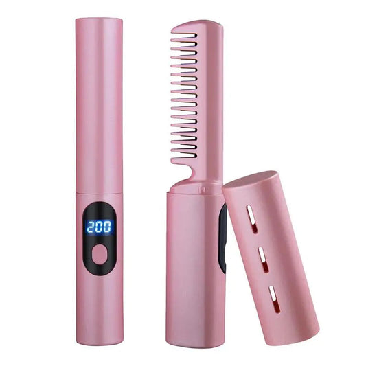 Curly Hair Straightener Iron Comb Cordless USB Charging Mini Hair