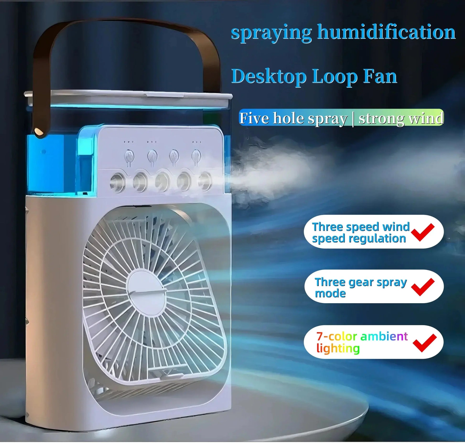 Spray fan portable household three in one small air cooler, 7-color LED night light, 5-hole humidifier, 1-3 hour timer - Portable Evaporative Coolers | Buy Home & Garden Online at No BrandLK