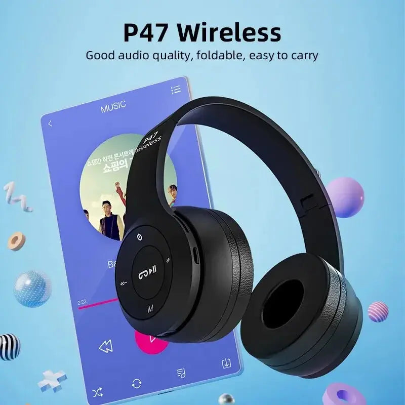 Stereo P47 Headset 5.0 Bluetooth Headset Folding Series Wireless Sports Game Headset for iPhone XiaoMi No BrandLK