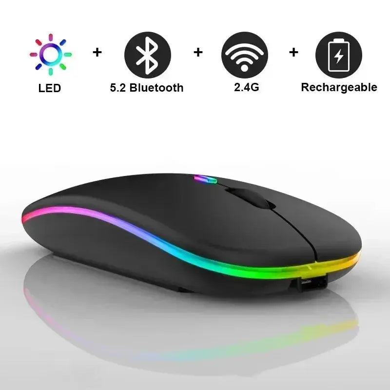 Wireless Mouse Rechargeable Silent LED Backlit Mice PC Laptop Computer Mous 2.4Ghz Receiver Bluetooth Dual Mode Optical Mice No BrandLK
