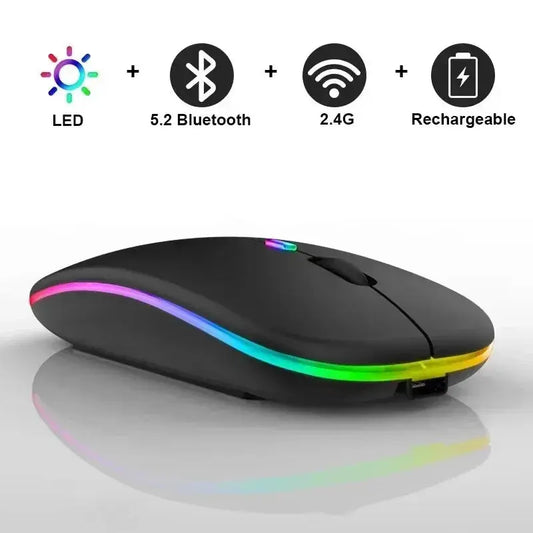 Wireless Mouse Rechargeable Silent LED Backlit Mice PC Laptop Computer Mous 2.4Ghz Receiver Bluetooth Dual Mode Optical Mice No BrandLK