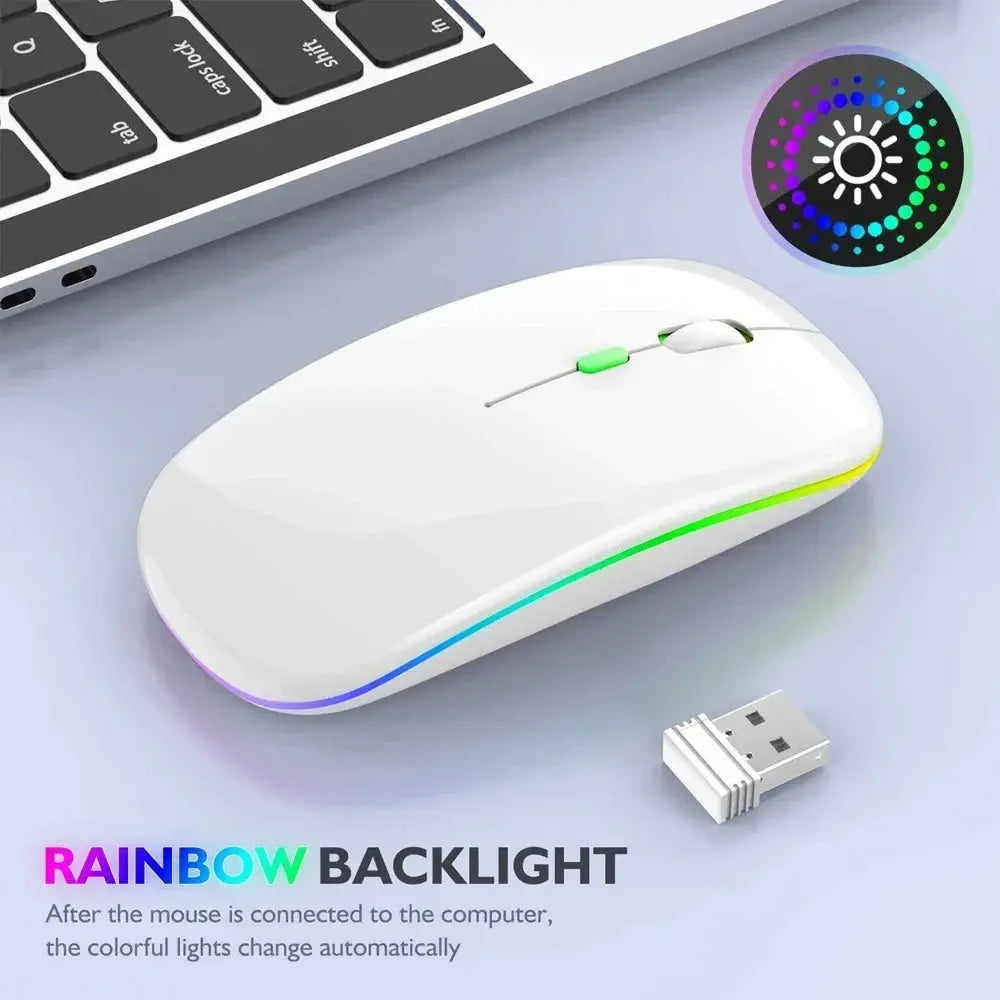 Wireless Mouse Rechargeable Silent LED Backlit Mice PC Laptop Computer Mous 2.4Ghz Receiver Bluetooth Dual Mode Optical Mice No BrandLK