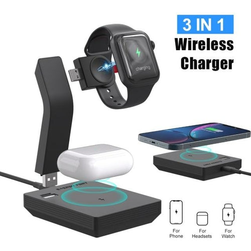 Ninja 15W 3 in 1 Fast Wireless Charging Station for Mobile Phones - No BrandLK