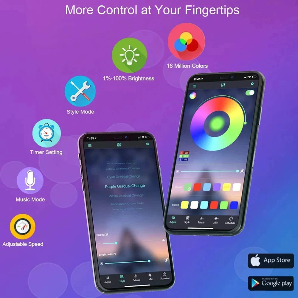 Bluetooth LED Strip Lights Smart SMD 5050 APP Remote Control Flexible Ribbon Diode Lamp Tape TV Backlights Game Room Home Decor 