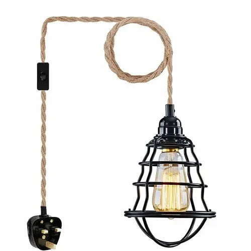 Fabric Hemp Flex Cable kit Black Plug In Pendant Lamp Light E27~3692 