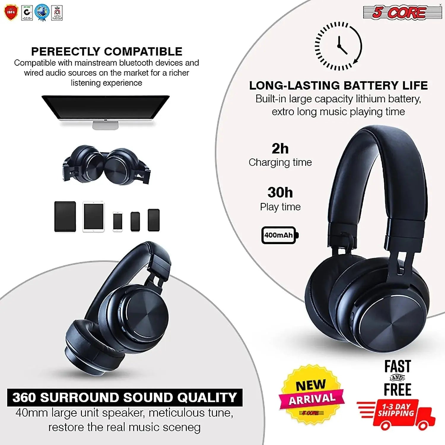 5Core Bluetooth Headphones Wireless Noise Cancelling Audifonos 