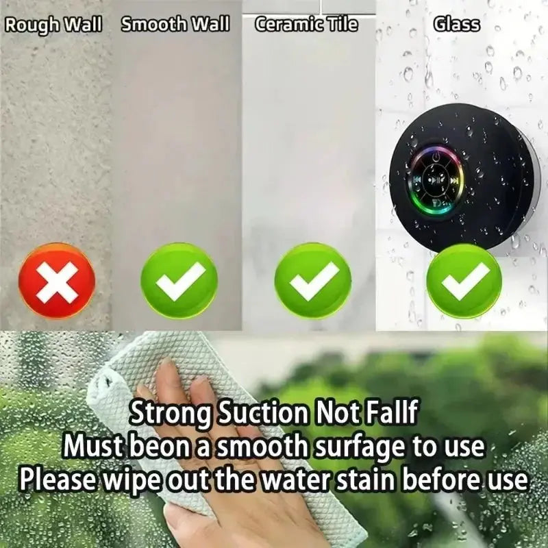 Mini Portable Bluetooth Audio IPX4 Waterproof Led Lights Bathroom Outdoor Large Suction Cup Can Be Adsorbed Wall Speaker - No BrandLK