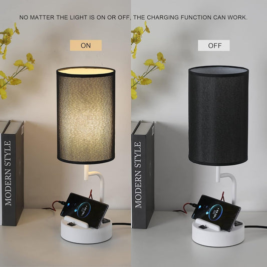 Table Lamp with 3 USB Charging Ports, Modern Desk Lamp with AC Outlet 