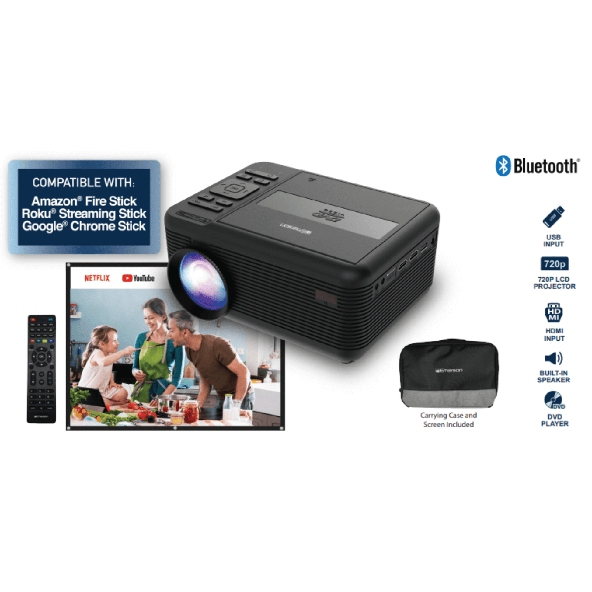 Emerson 150" Home Theater LCD Projector Combo with Built-In DVD Player 