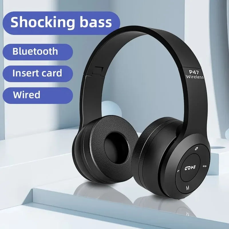 Foldable P47 Wireless Bluetooth 50 Headphones HIFI Stereo Bass Earphones for Music Gaming Kids Girls Smartphone Audio Device - 