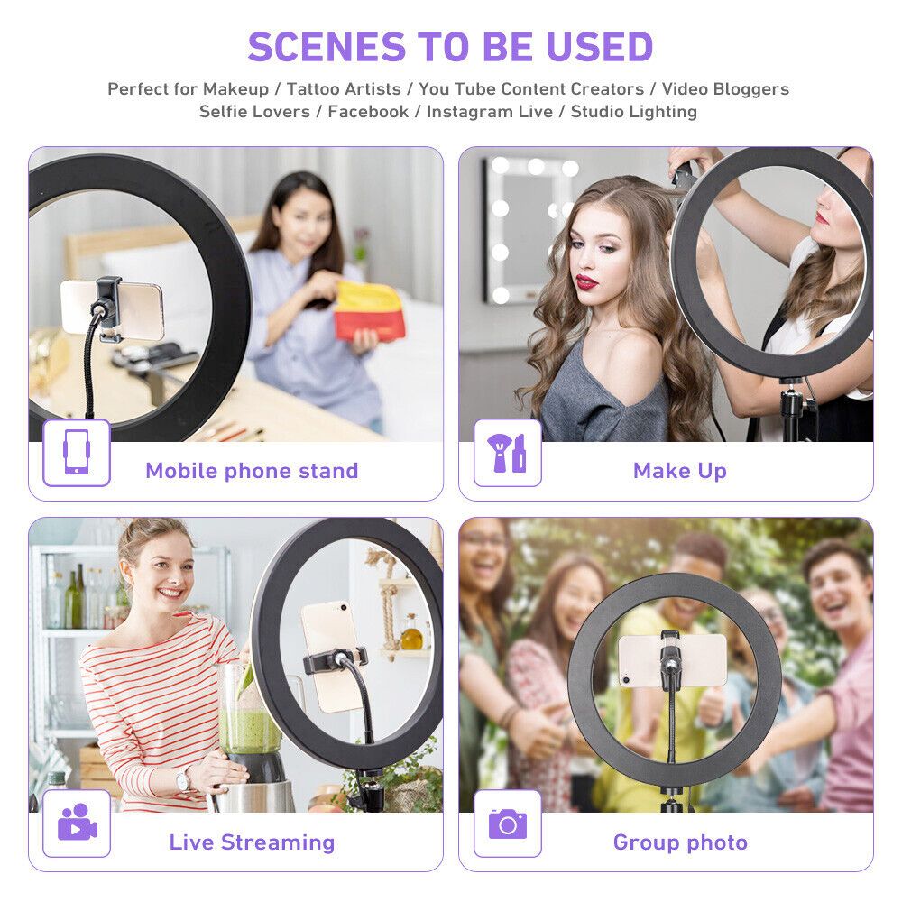 LED Ring Light With Phone Tripod Stand Kit 10" 