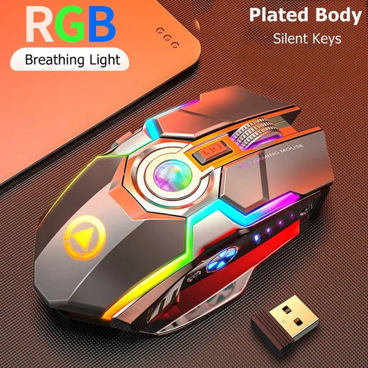 Color Wireless Gaming RGB Rechargeable Mute Button Mouse 