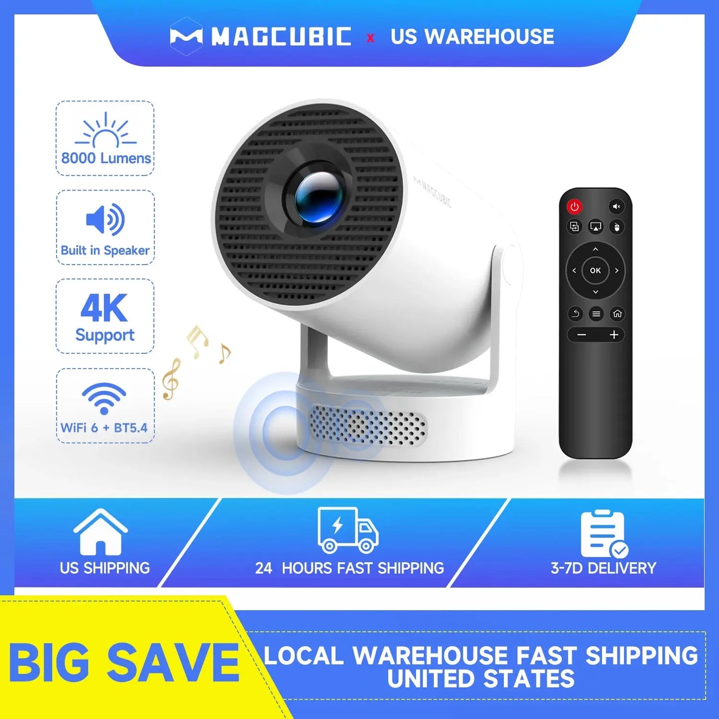Magcubic HY300 Pro+ 4K Android 11 Portable Projector 8000 Lumens WiFi 6 BT5.4 Outdoor Theater 5W HiFi Speaker 720P HD Supported - Projectors | Buy Home & Garden Online at No BrandLK