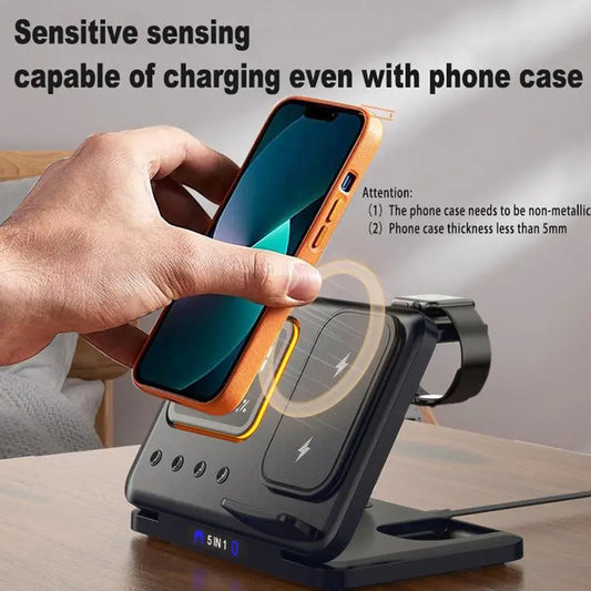 15W Wireless Chargers Stand 5 In1 LED Digital Alarm Clock Fast 