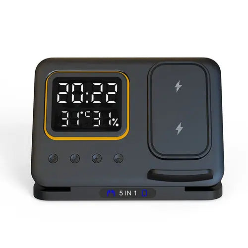15W Wireless Chargers Stand 5 In1 LED Digital Alarm Clock Fast 