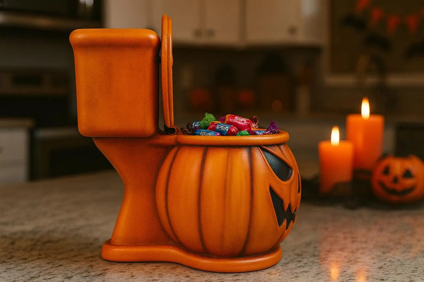 Halloween Toilet Bowl Pumpkin Candy Dish – Airbrushed Resin 