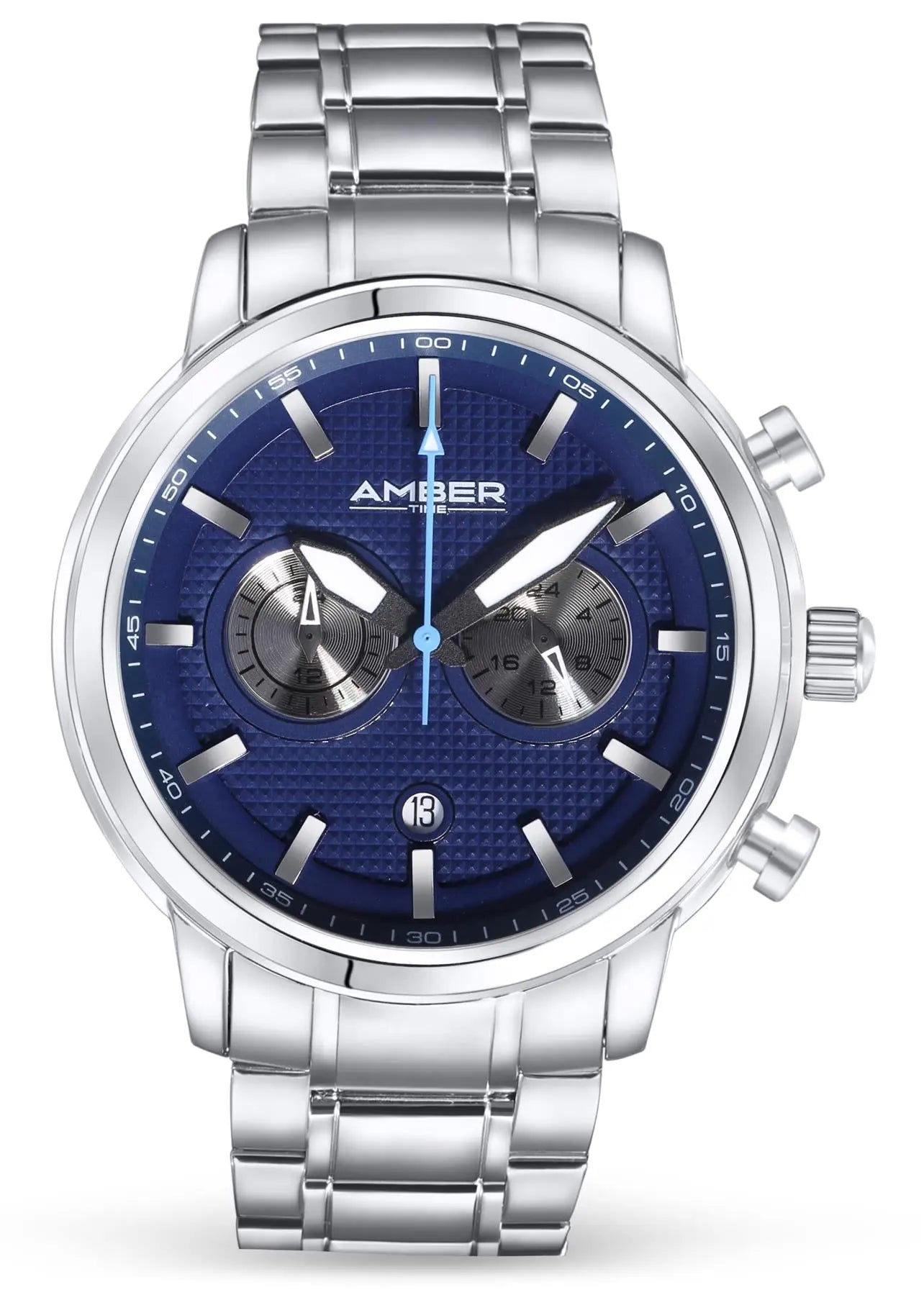 Amber Time Men's Quartz Chronograph Watch Stainless Steel Band 50m 