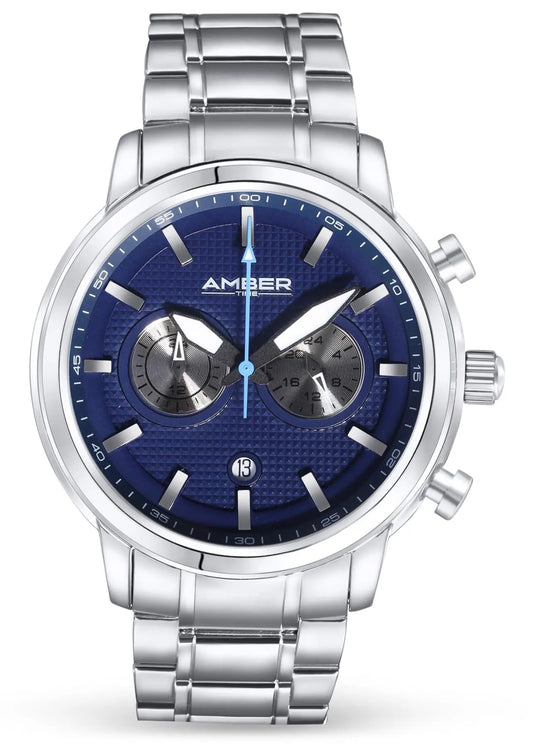 Amber Time Men's Quartz Chronograph Watch Stainless Steel Band 50m 