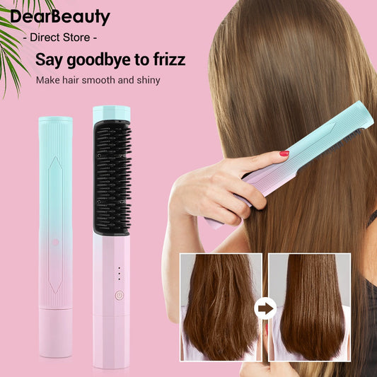 Straightening Comb Rechargeable Hair Wireless Straightener Curler 