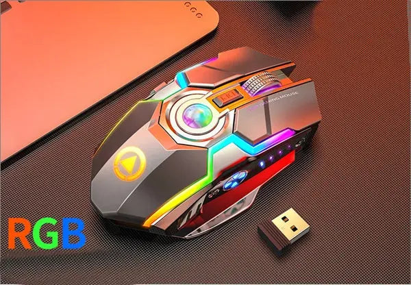 Color Wireless Gaming RGB Rechargeable Mute Button Mouse 