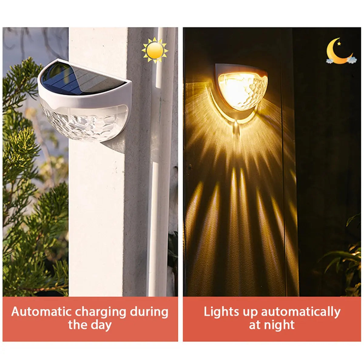 2 PCS Solar Semicircle Walls Light Outdoor Waterproof Sensor Wall Lamp 