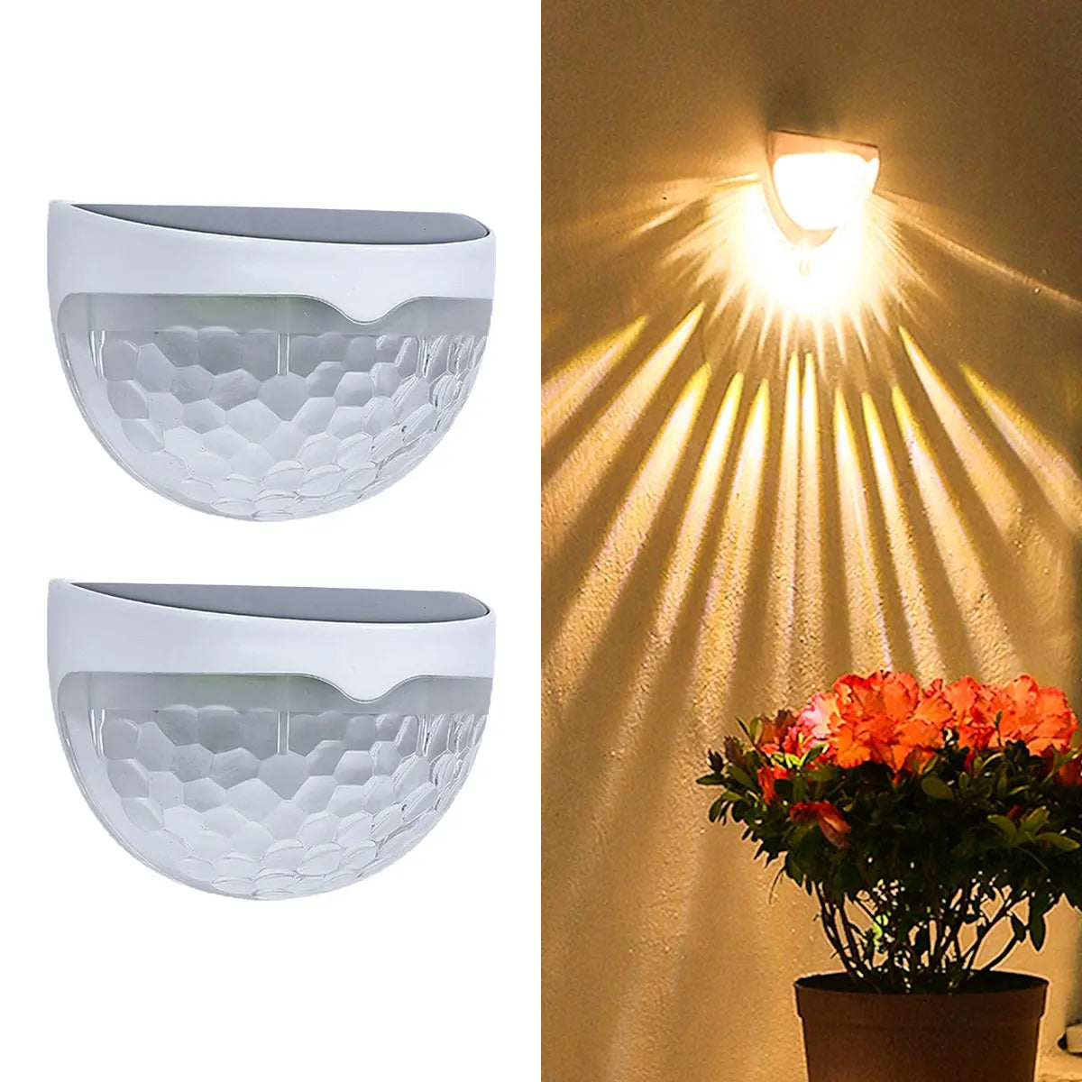 2 PCS Solar Semicircle Walls Light Outdoor Waterproof Sensor Wall Lamp 