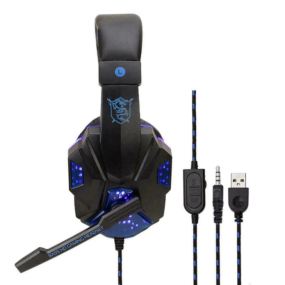 3.5mm Gaming Headset Mic LED Headphones Stereo Bass Surround For PC 