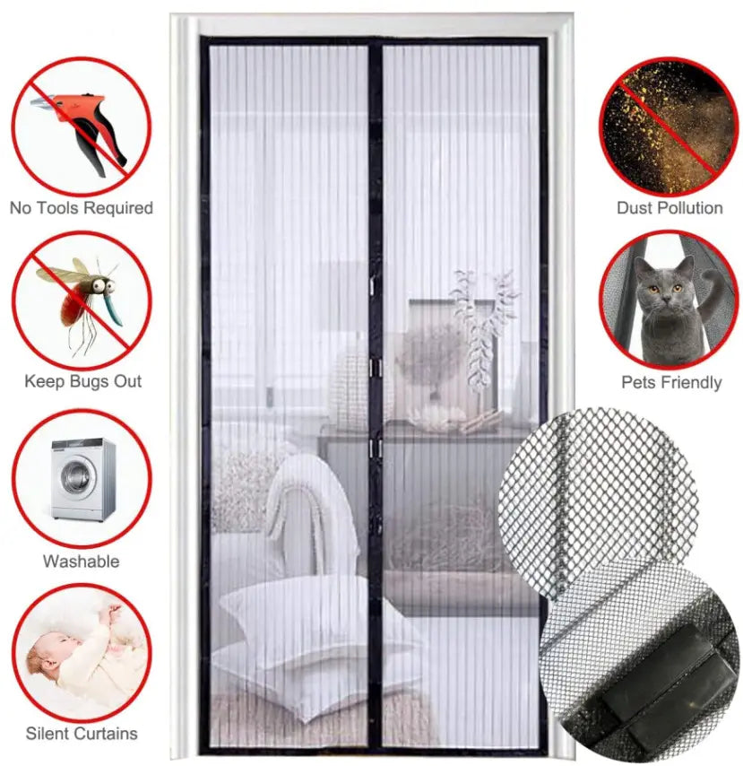 Magnetic Screen Door Mesh Curtain Durable Heavy Duty Mosquito Net Bug Puce Gaia