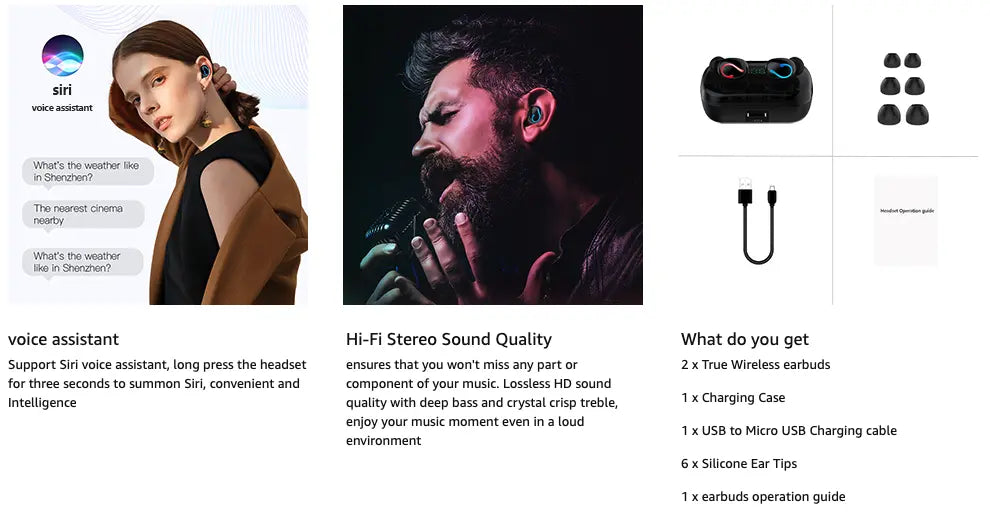 Bluetooth 5.1 Headset TWS Wireless Earphones Mini Earbuds Stereo Puce Gaia