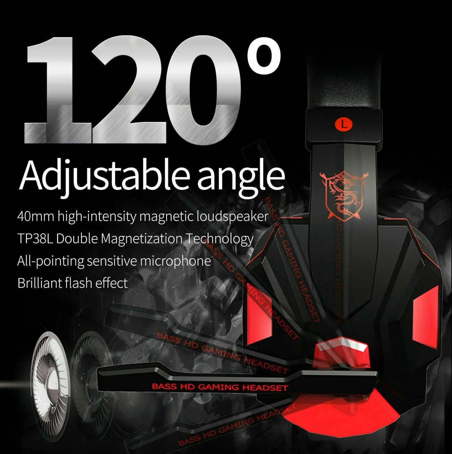 3.5mm Gaming Headset Mic LED Headphones Stereo Bass Surround For PC 