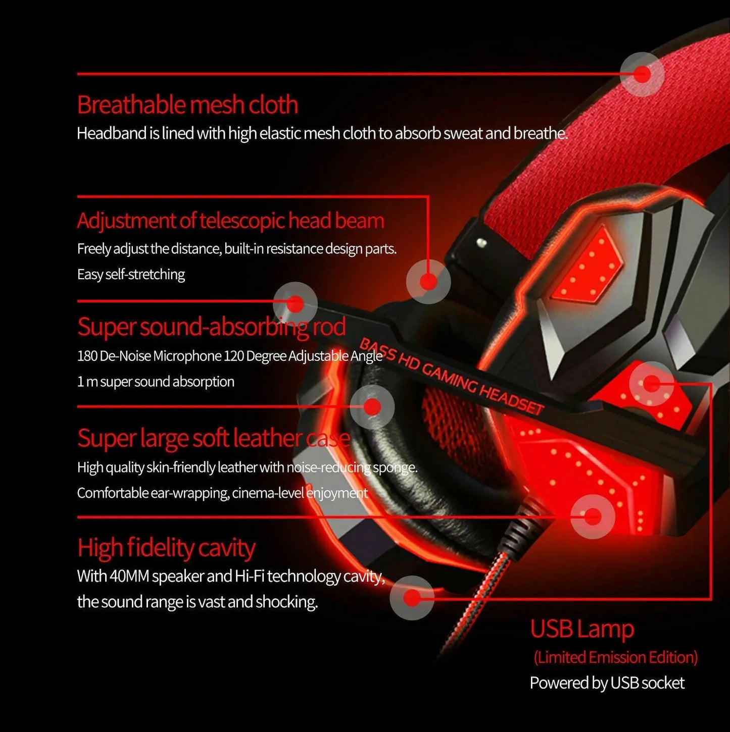 3.5mm Gaming Headset Mic LED Headphones Stereo Bass Surround For PC 