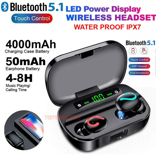 Bluetooth 5.1 Headset TWS Wireless Earphones Mini Earbuds Stereo Puce Gaia